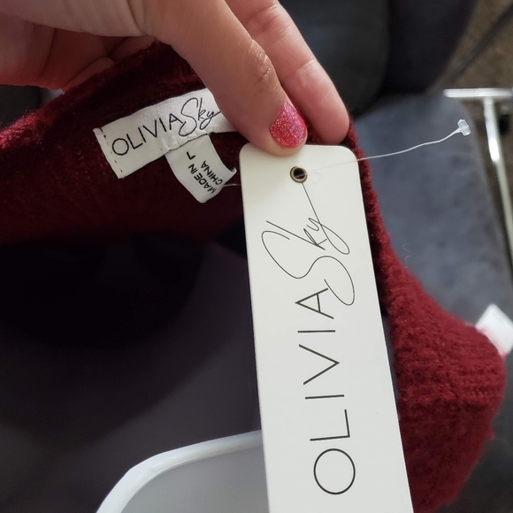 Olivia Sky NWT Women's Large Burgundy Red Long Sleeve Sweater Tunic Patch Pocket - Picture 3 of 7